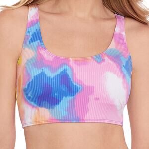Salt + Cove Pink Blue Tie-Dye Ribbed Scoop Swim Top